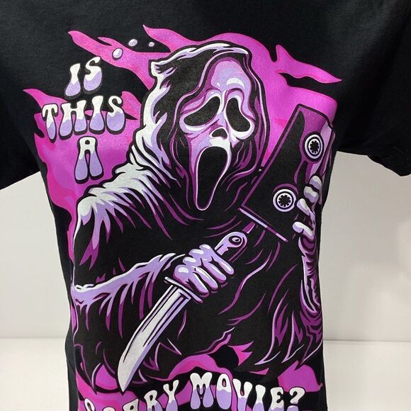 Ghost Face Halloween Graphic T-Shirt Spencer's Tee NWT Size S/P Black - Picture 2 of 7